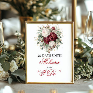 Poster Enseigne de compte à rebours Burgundy Blush Romant