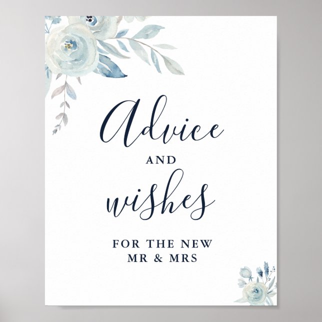 Poster enseigne de conseils et de vœux floraux bleus pous (Devant)