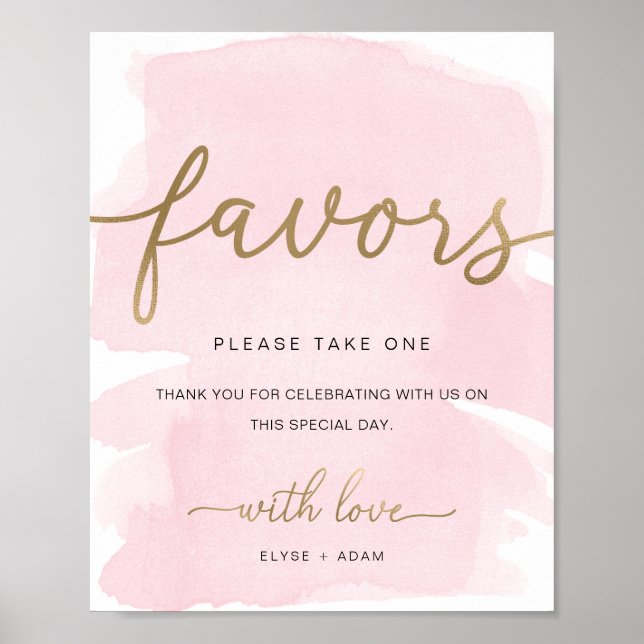 Poster Enseigne de Faveurs en Aquarelle Rose et Or (Devant)