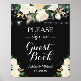 Poster Enseigne de guirlande lumineuse florale blanche él