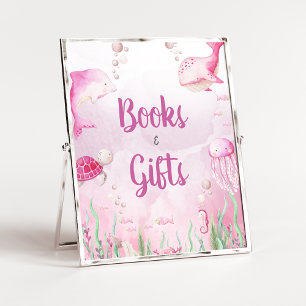 Poster Enseigne de livres et cadeaux de douche rose sous