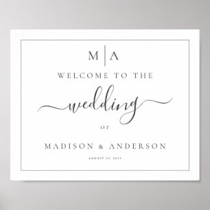 Poster Enseigne de mariage à monogramme calligraphié hori