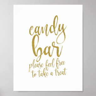 Poster Enseigne de mariage Candy Bar Gold Glitter Script 