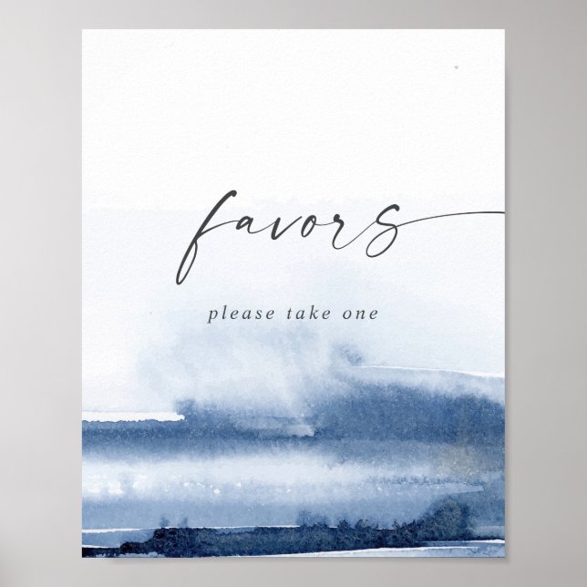 Poster Enseigne de mariage moderne aquarelle bleue (Devant)