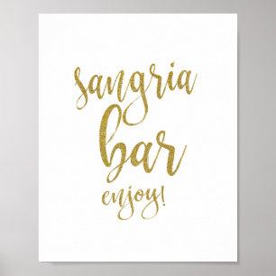 Poster Enseigne de mariage Sangria Bar Gold Glitter 8x10