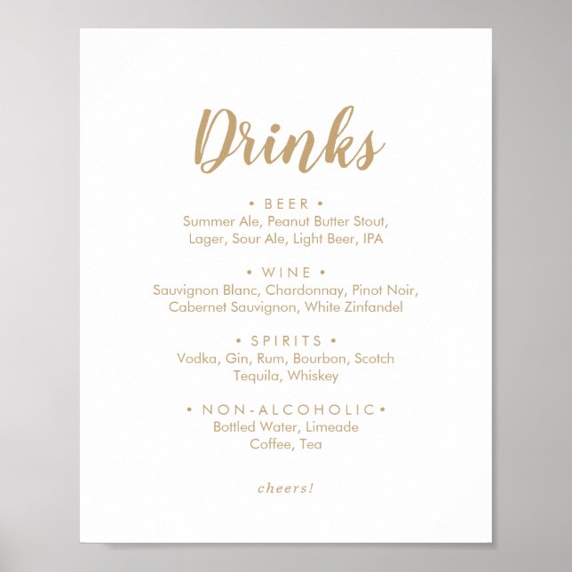 Poster Enseigne de menu de boissons de mariage en calligr (Devant)