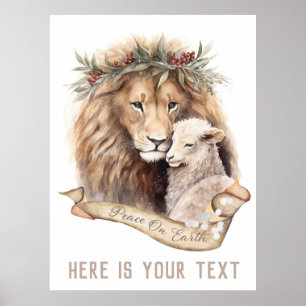 Poster enseigne de Noël Lion et Agneau