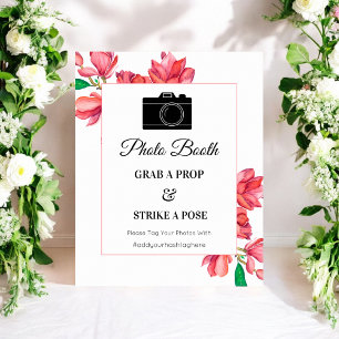 Poster Enseigne de photomaton fleuri rose et blanc