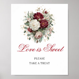 Poster Enseigne de table Boho Blush Burgundy Love is Swee