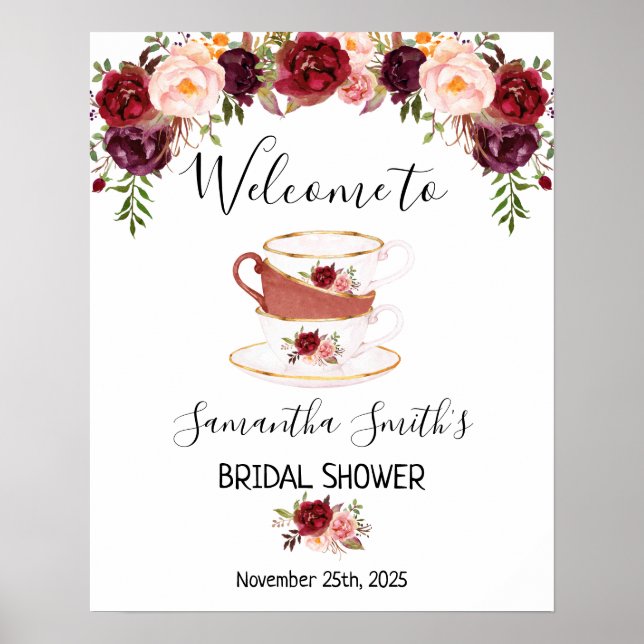 Poster Enseigne de thé de bienvenue shower de mariage mar (Devant)