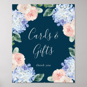 Poster Enseigne Elegant Blue Hydrangea Navy Cartes et Cad