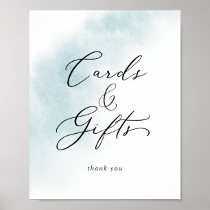Poster Enseigne Lavis Aquarelle Bleue Cartes et Cadeaux