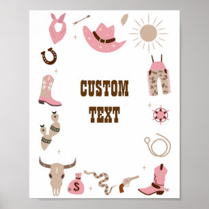 Poster Enseigne personnalisée Baby Shower Cowgirl Rose