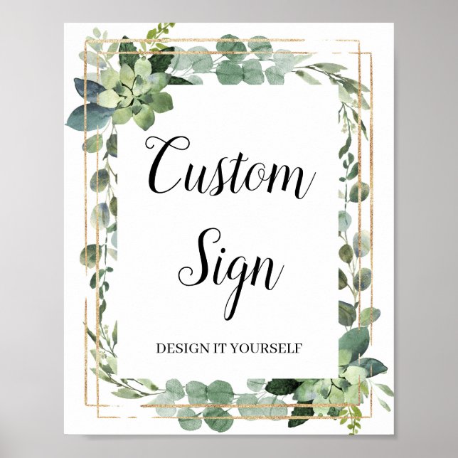 Poster Enseigne personnalisée boho vert succulente paille (Devant)