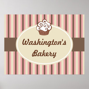 Poster Enseigne rayée de boulangerie de cupcake