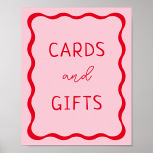 Poster Enseigne Rétro Rose et Rouge Vague Cartes et Cadea