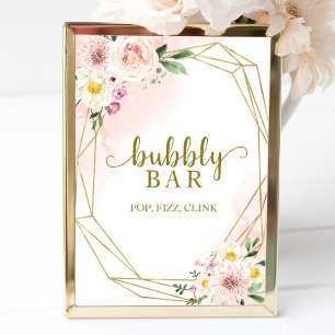 Poster Enseigne Rose Florale Bulles Bar Pop Fizz Clink