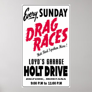 Poster Enseigne Vintage Holt Drive Drag Races blanc