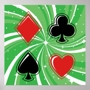 Poster Enseignes de Cartes Rétro Rouge Vibrant et Noir