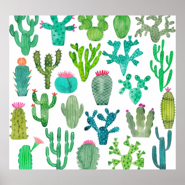 Poster Ensemble de cactus aquarelle : Collection artistiq (Devant)