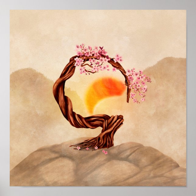 Poster Enso Zen Blossoming Sakura Bonsai (Devant)