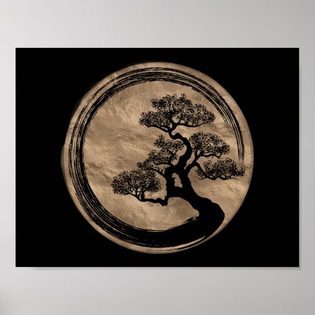 Poster Enso Zen Circle et Bonsai Tree Gold (Devant)