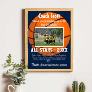 Poster Entraîneur de basket-ball cadeau avec photo d'équi