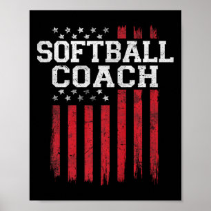 Poster Entraîneur de softball fier drapeau américain Usa