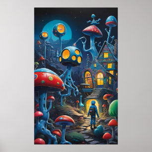 Poster Entrée du village des champignons Imaginaire de Ke
