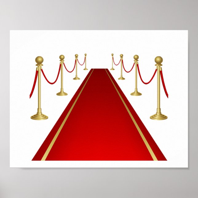 Poster Entrée sur tapis rouge avec barrières dorées (Devant)