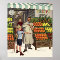 Entreprise de vintage, stand de fruits avec épicie