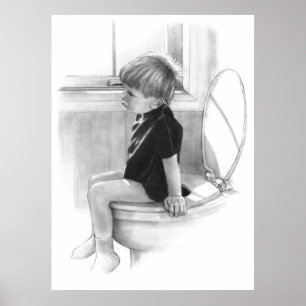 POSTER ENTREPRISE IMPORTANTE : GARÇON SUR TOILET, PENCIL