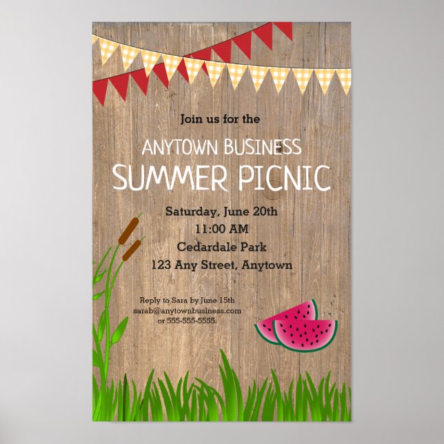 Poster Entreprise Summer Picnic Rustic Invitation (Devant)