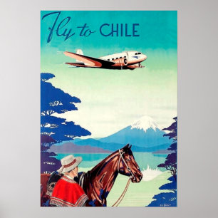 Poster Envolez-vous pour le Chili, homme avec cheval, com