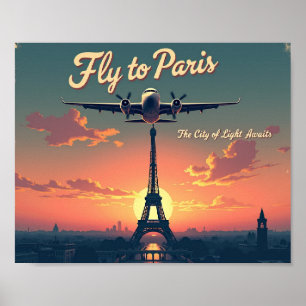 Poster Envolez-vous pour Paris –  10"x8" Style Vintage de
