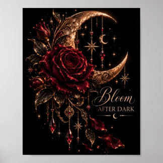 Poster Épanouissement après la tombée de la nuit | Rose g
