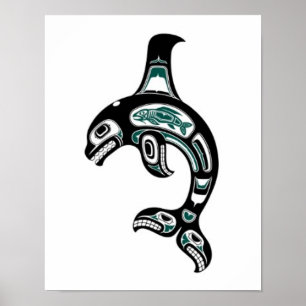 Poster Épaulard bleu et noir d'esprit de Haida