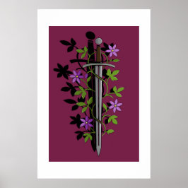 Poster Épée & Clématite – Lame Florale Médiévale