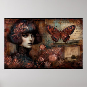 Poster Ephemera Viktorianisch Lady Gothic Butterfl