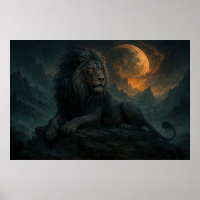 Poster Epic Moonlit Lion – Celestial Mountain Guardian –  (Devant)