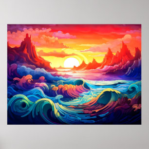 Poster Epic Waves coucher de soleil océan 5