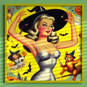 Poster Épingle rétro Halloween sorcière