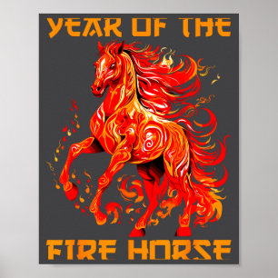 Poster Épique année cheval feu lunaire nouvelle chinoise