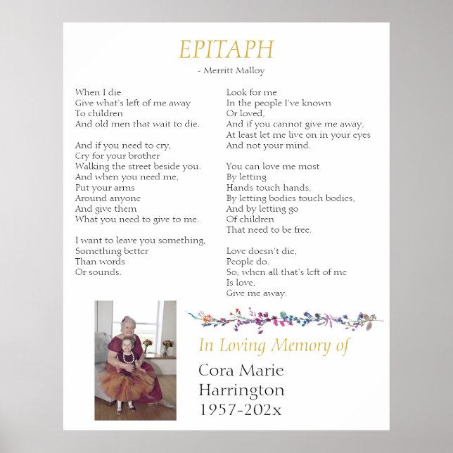 Poster Epitaph Poème mémorial personnalisé (Devant)