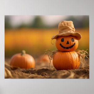 Poster Épouvantail de citrouille heureux