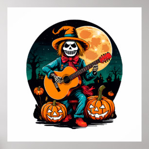 Poster épouvantail joue de la guitare et célèbre Hallowee