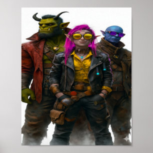 Poster Équipage Imaginaire - Cyberpunk Orc, Elf & Mystic