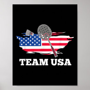 Poster Équipe américaine Usa Shuttle Raquette Joueur de b