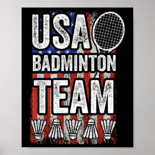 Poster Équipe de badminton Usa Drapeau américain Badminto