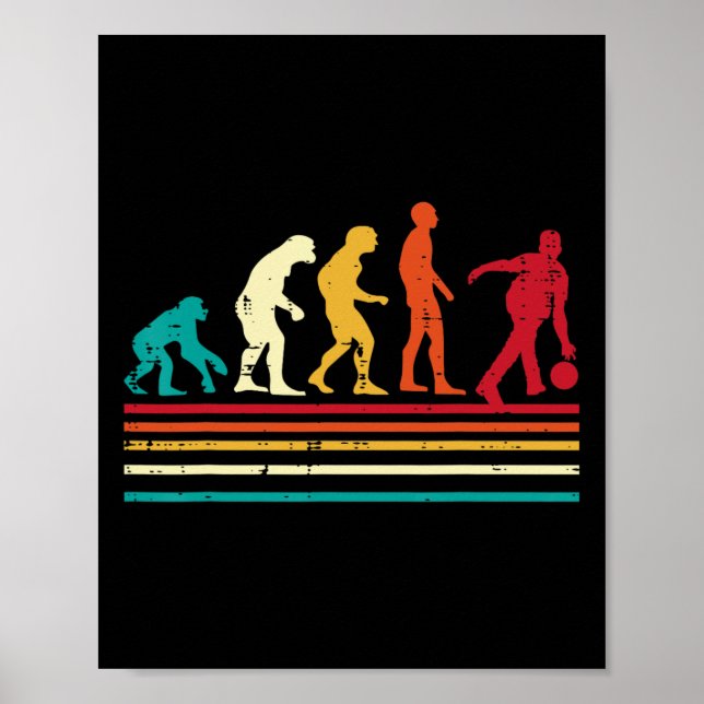 Poster Équipe de bowling rétro Bowler Evolution Hommes Fe (Devant)